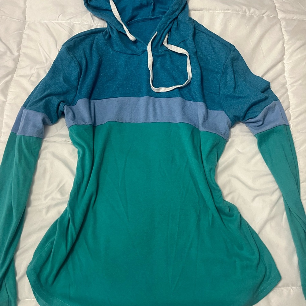 Teal and Blue Women's Hoodie Top